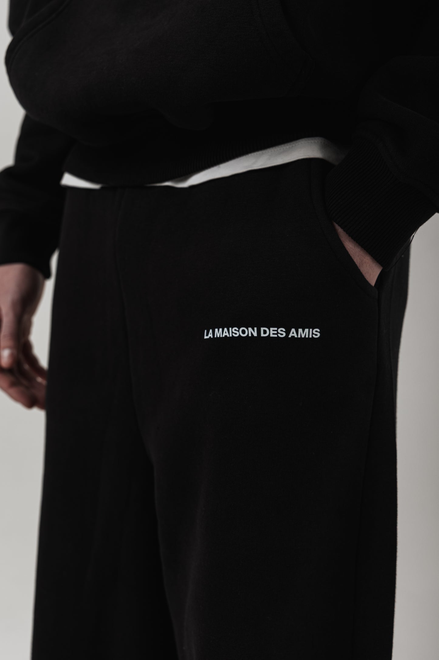 Luxury black streetwear pants, ultra-soft fleece fabric