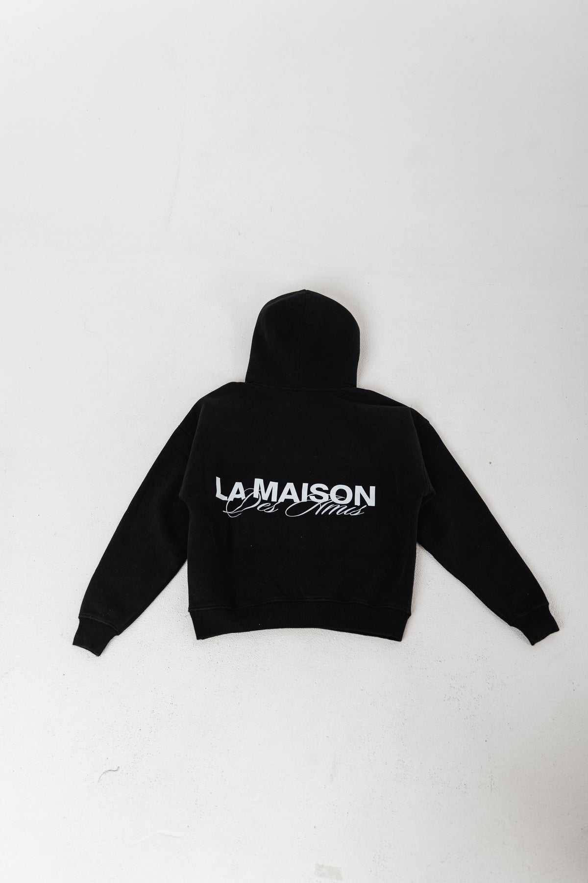 Black back logo hoodie with the La Maison des Amis script