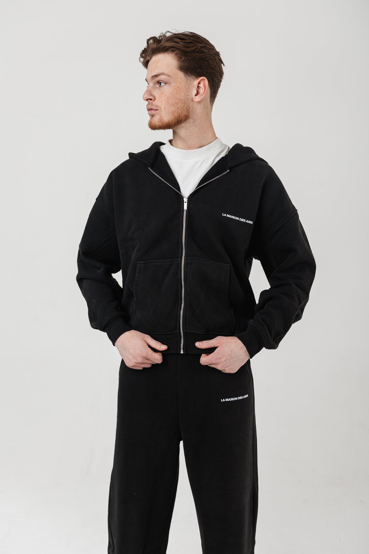 Premium black lounge suit, minimalist heavyweight fleece