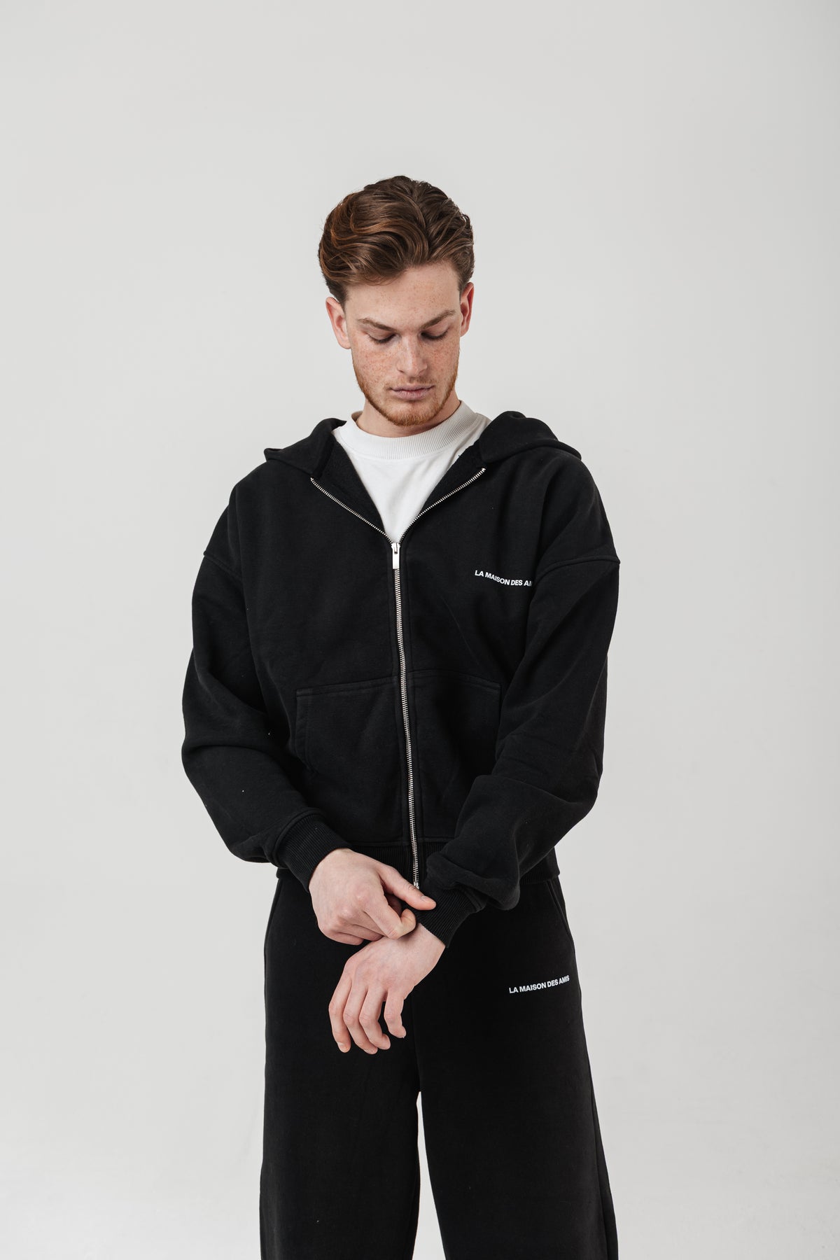 Luxury streetwear zip-up hoodie, oversized fit